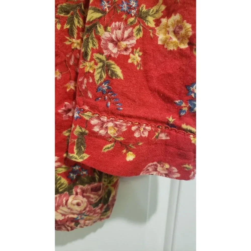 VINTAGE Talbots Intimates Red Floral Capiz Button Sleep Top‎ Size Medium